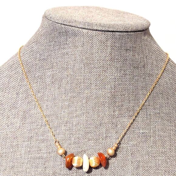 Avon Jewelry - Vintage Avon Southwestern Dainty Delicate Stone Shell Beaded Chain Necklace